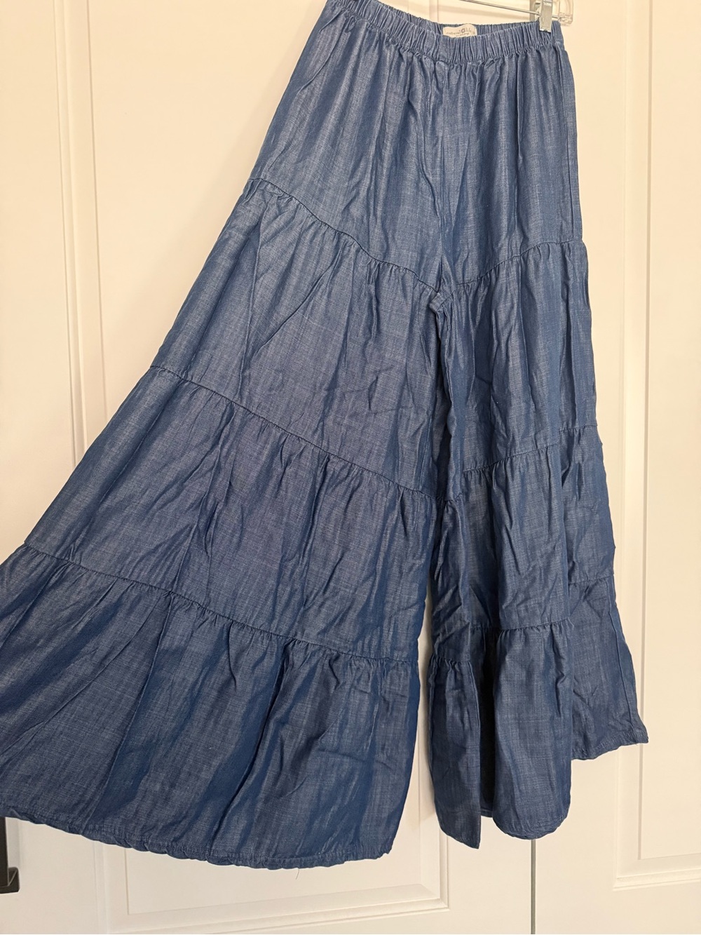 NATURAL LIFE Wide Leg Tiered Palazzo Pants in Denim Blue - Picture 2 of 3